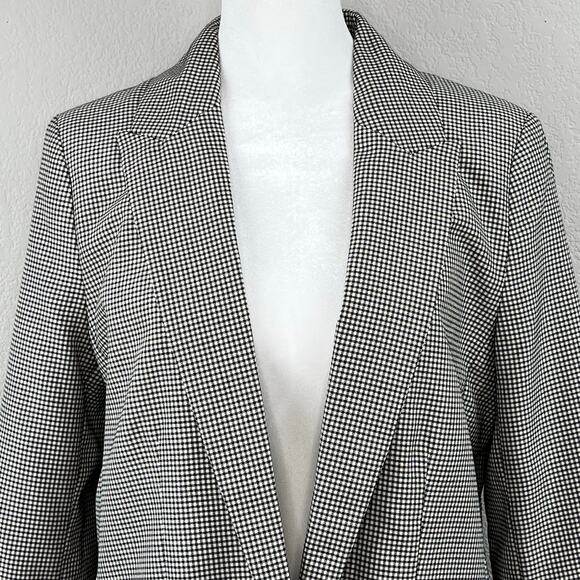 H&M Black Plaid Peak Lapel Open Front Light Blazer Jacket Oversized Small NWT - Picture 3 of 14